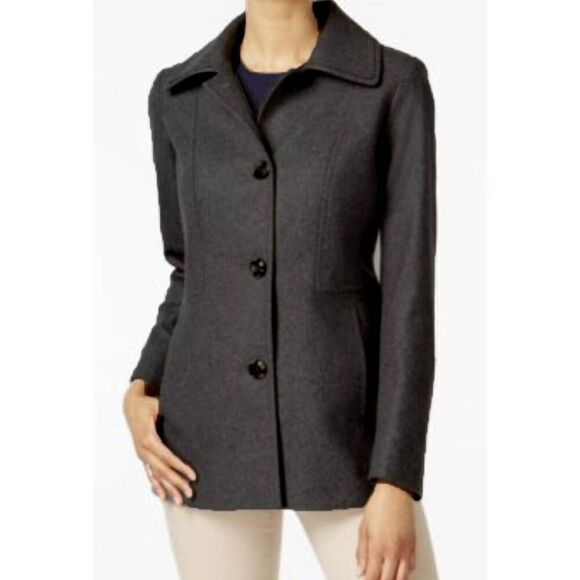 LONDON FOG Classic Double Breasted Peacoat In Charcoal Size Large - Picture 1 of 3